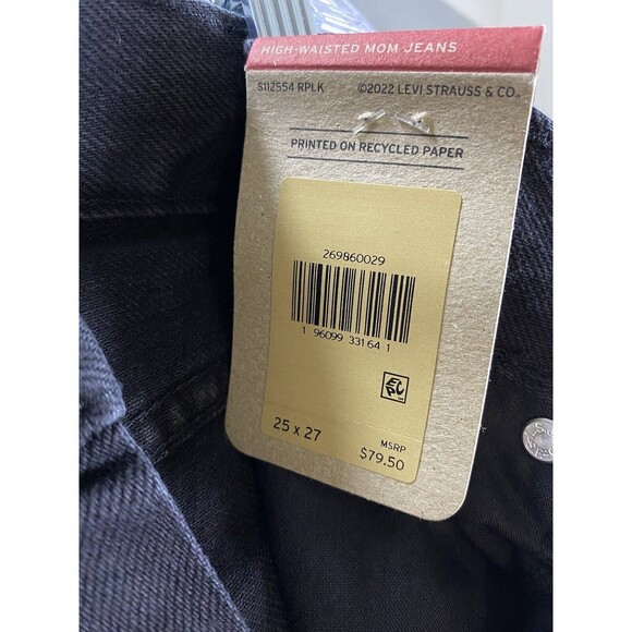 Levi's Mom Jeans‎ Women's 25 x 27 Black Distressed Pants High Waist Denim Casual - Picture 8 of 16
